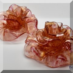 G01. 2 Seguso Murano glass rose candle holders. One with a broken petal. - $50